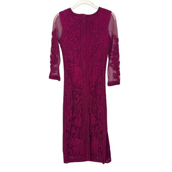 JS Collections Soutache Embroidered Midi Dress Fuchsia sz 2 Cocktail Wedding - Picture 5 of 12